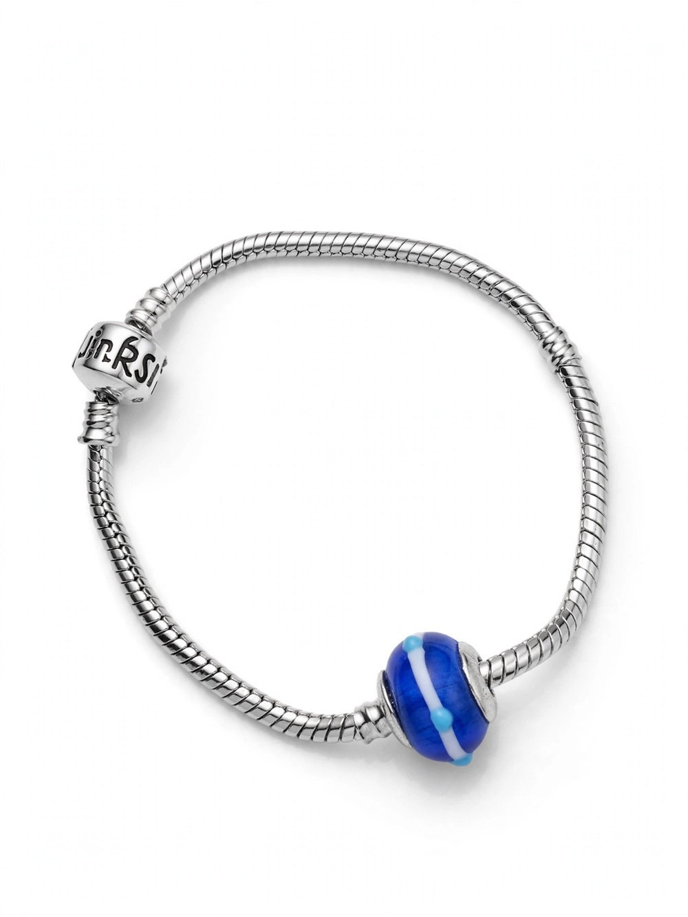 Sterling Silver Bracelet with Blue Glass Bead